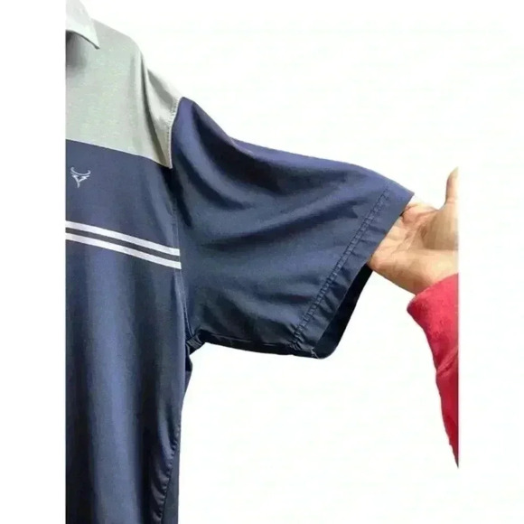 Footjoy FJ Men's Gray Blue Color Block Stripes Short Sleeve Polo Shirt - Picture 3 of 9